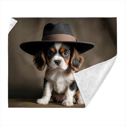 Cute, Cavalier pup wearing a hat.