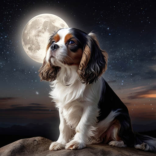 Cute, Cavalier pup on a full moon..