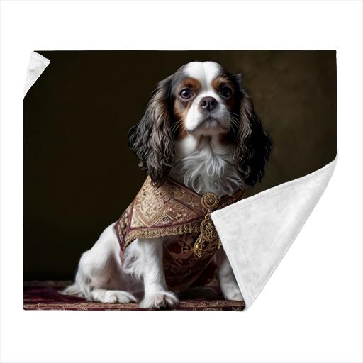 Regal Cavalier pup sits on her royal cushion