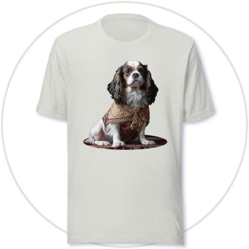 Regal Cavalier pup sits on her royal cushion