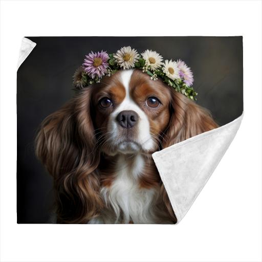Beautiful cavalier wearing a crown of flowers.